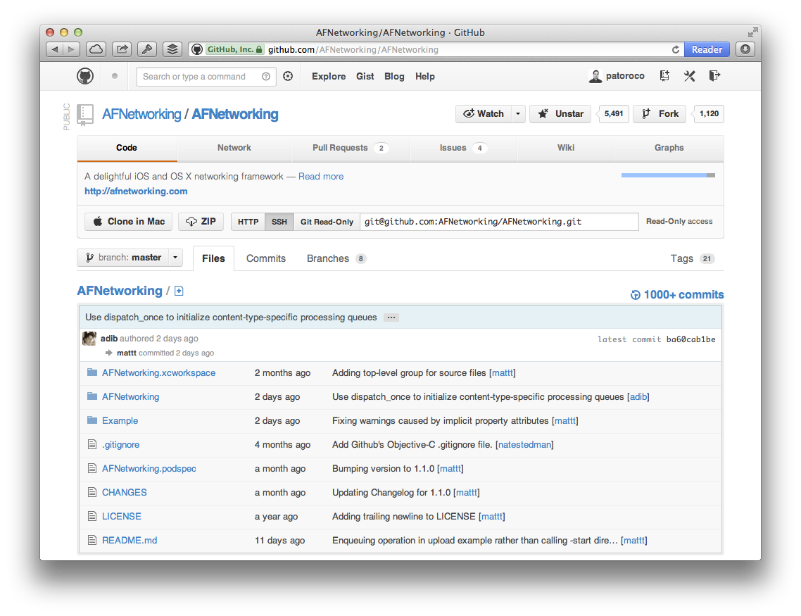 AFNetworking GitHub page
