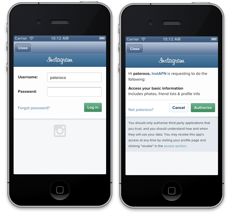 Logging with Instagram OAuth service